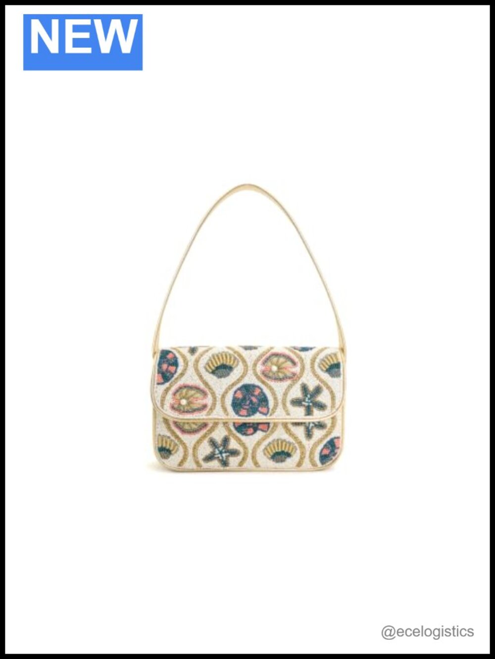 Embellished Coastal Shoulder Bag with Seashell Beadwork